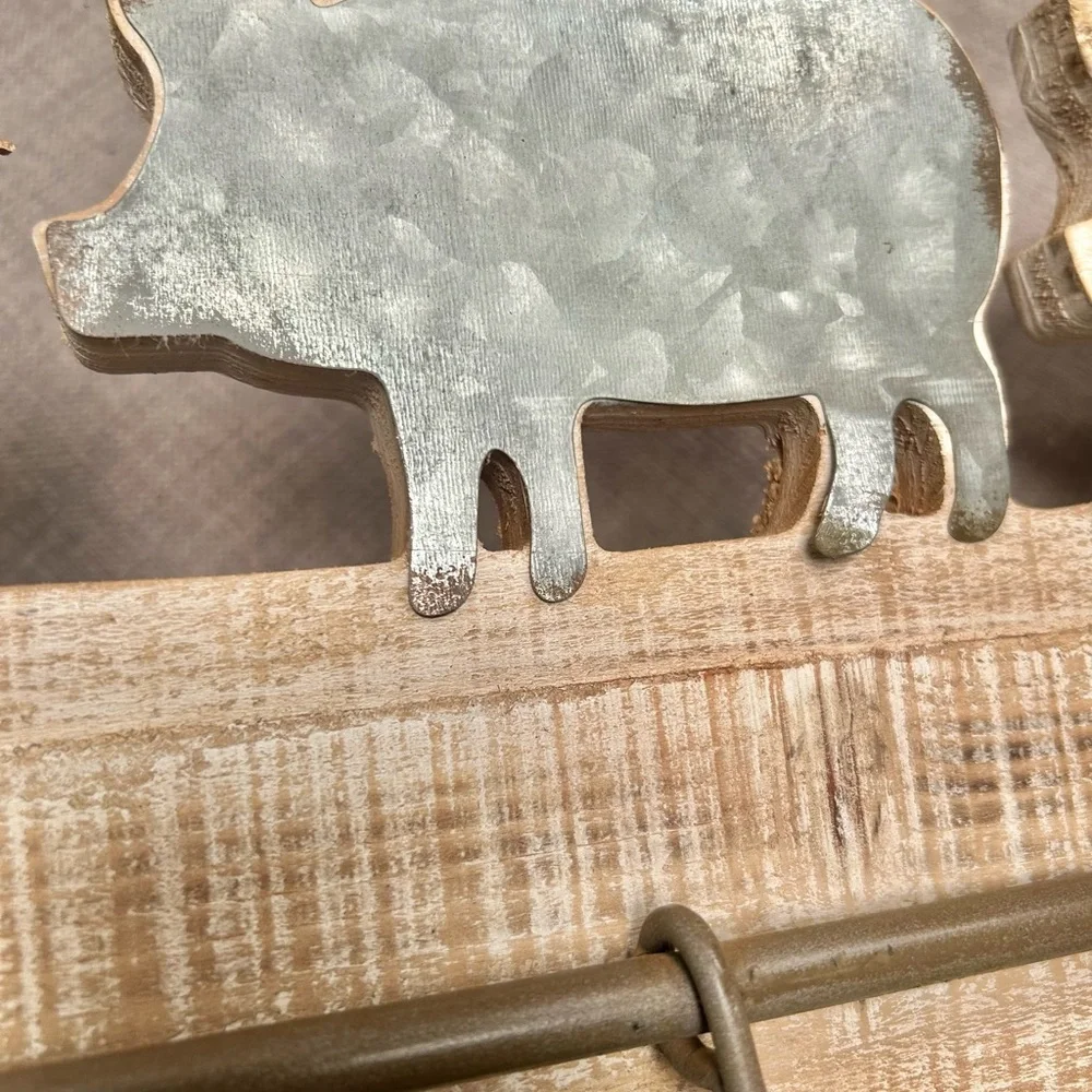 PREMIER HOUSE Wood Metal 3 Pigs Coat Keys Hat Holder Hooks Farmhouse #0615256